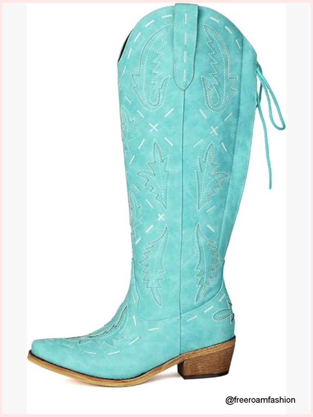 Turquoise Lace-Up Women's Knee-High Western Boots